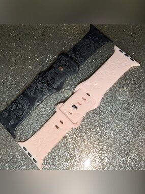 Butterfly Embossed Silicone Apple Watch Bands - Pink & Black